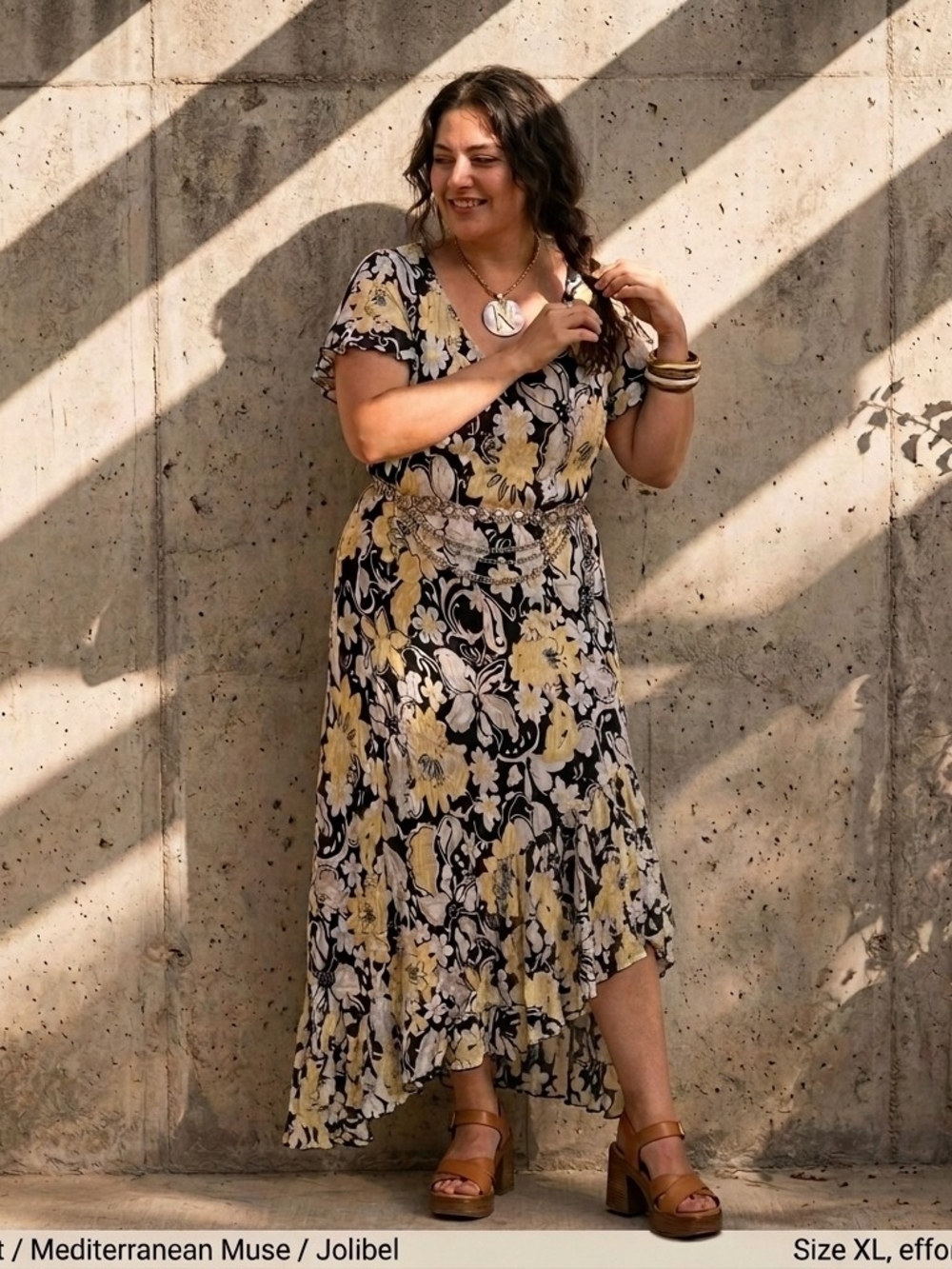 Vintage Y2K Floral Flutter Sleeve Maxi Dress XL Black Yellow Lined